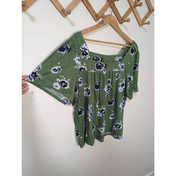 Lucky Brand Women's Green Floral Square Neck Top - Size XXL - Picture 2 of 5